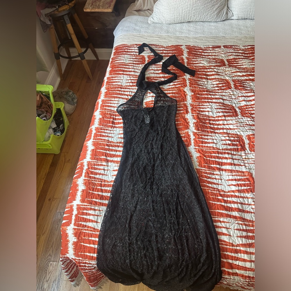 Black high neck lace dress